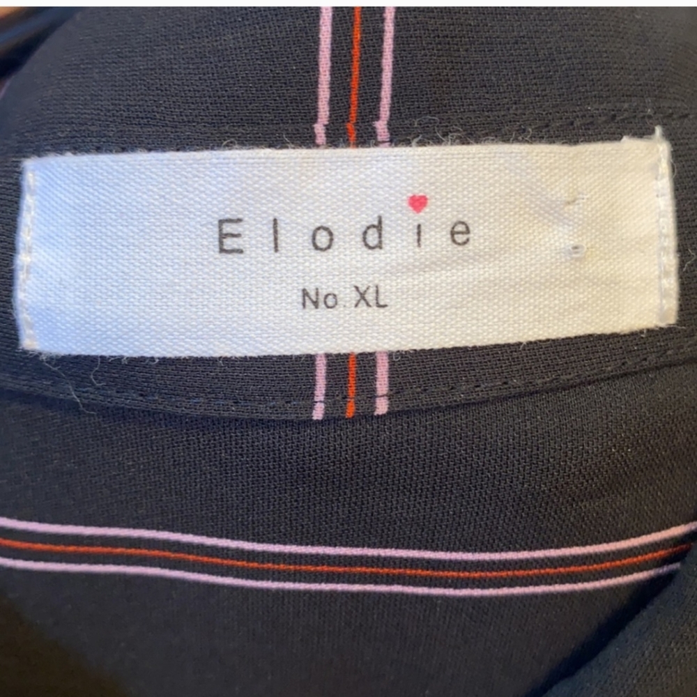 Elodie Black Long Sleeve Pinstripe Blouse Chest Pockets Women Size XL - Picture 3 of 6